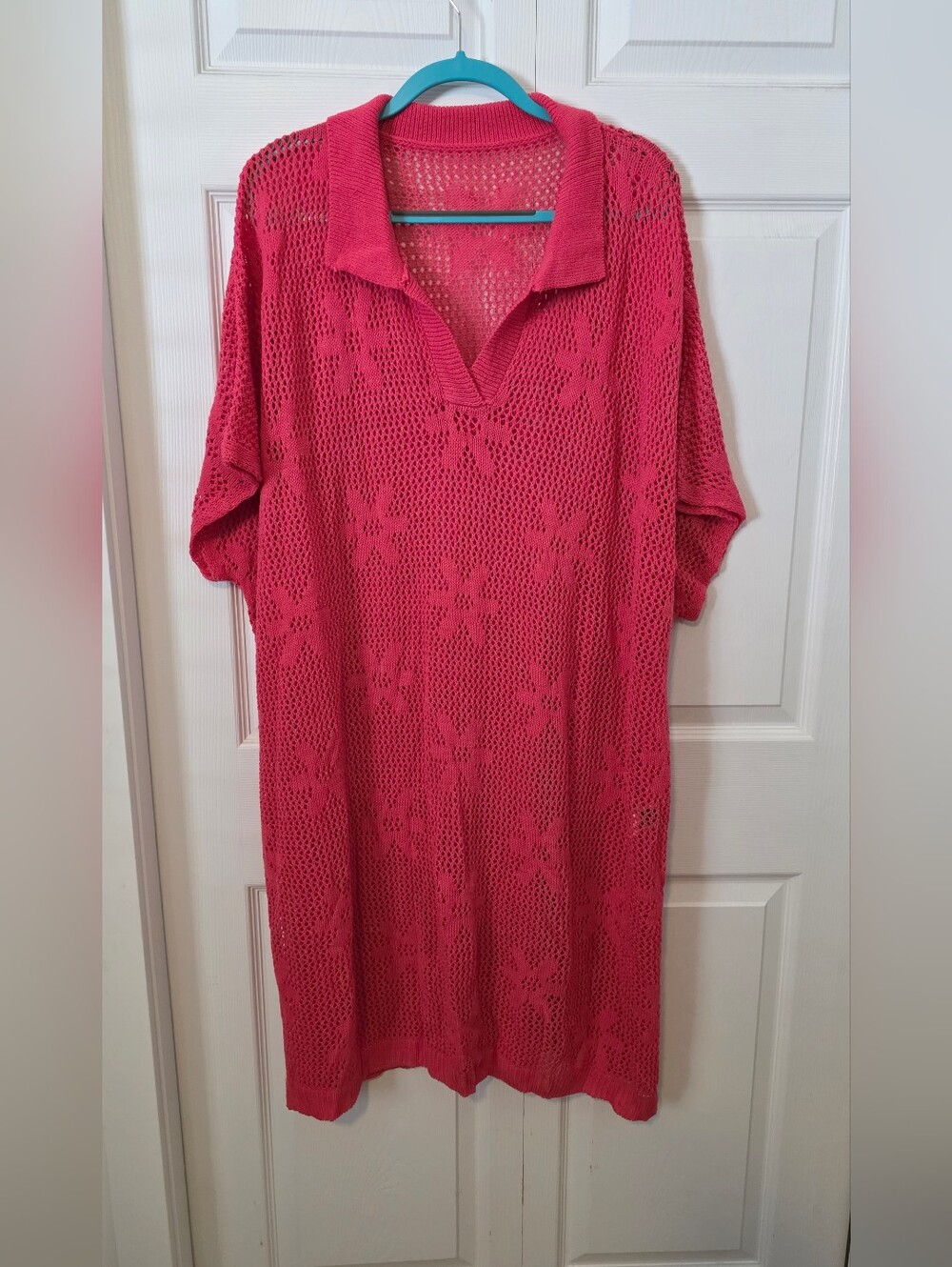 BloomChic Hot Pink Crochet Polo Swim Cover-Up